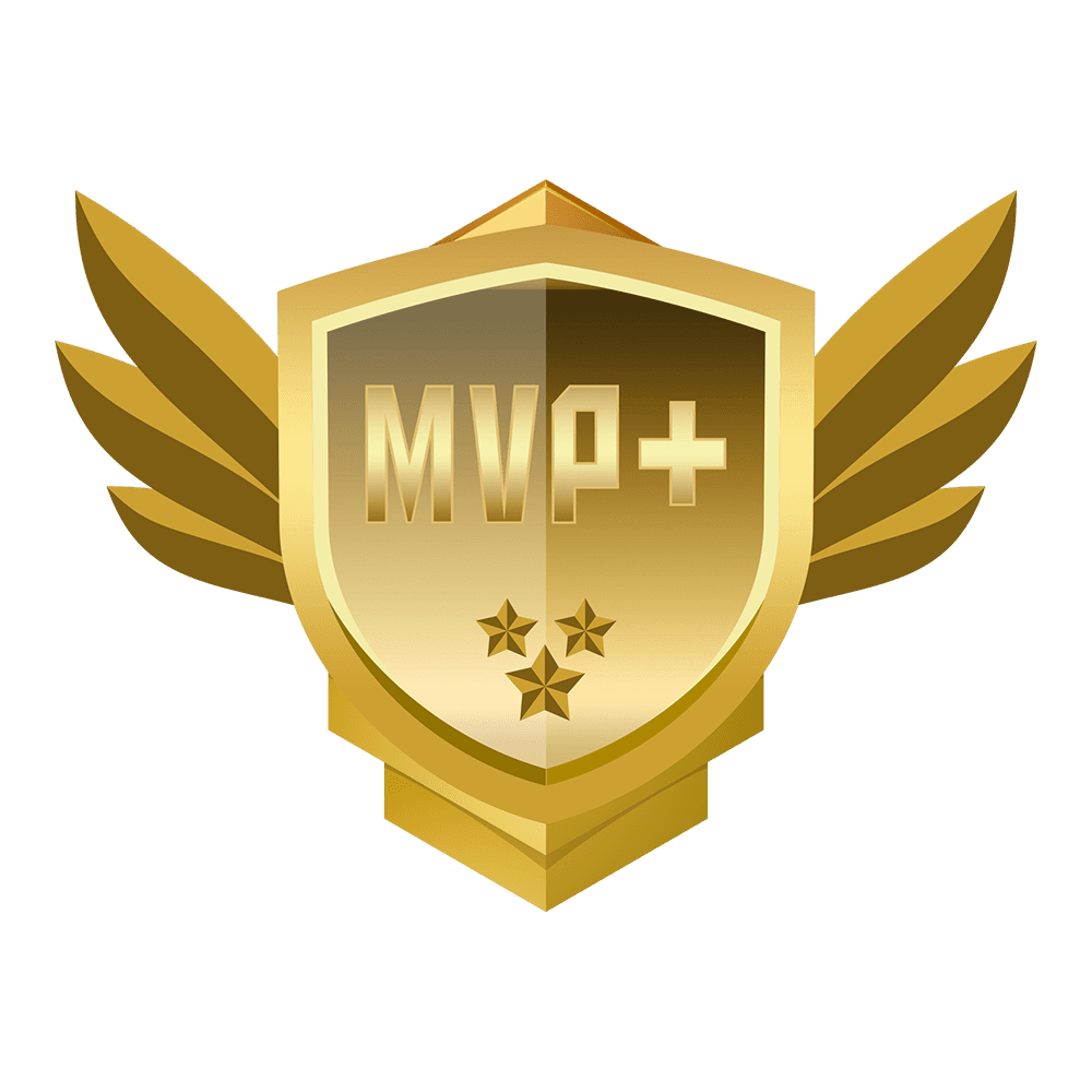 The MVP+ rank badge — a winged gold shield