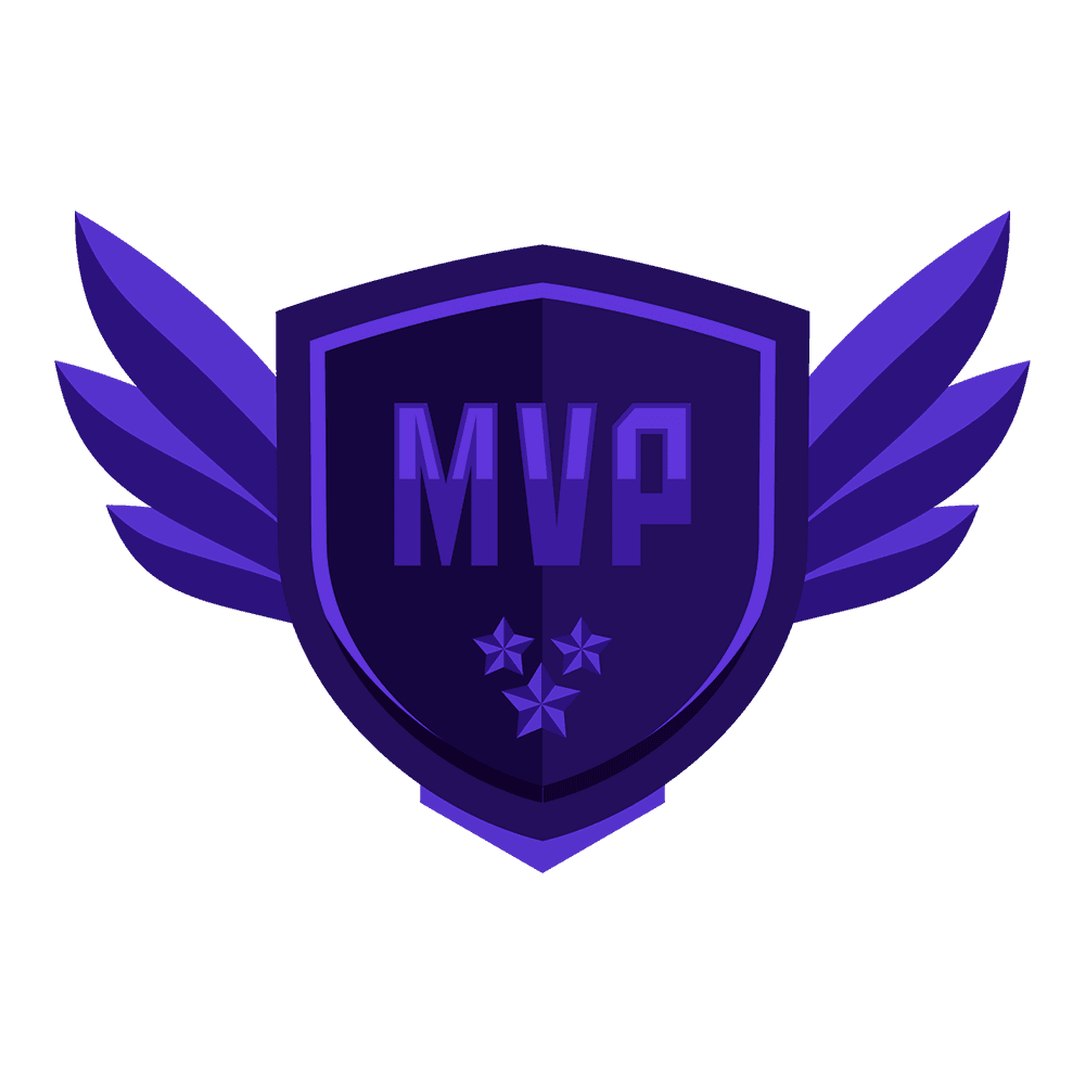 The MVP rank badge — a winged purple shield