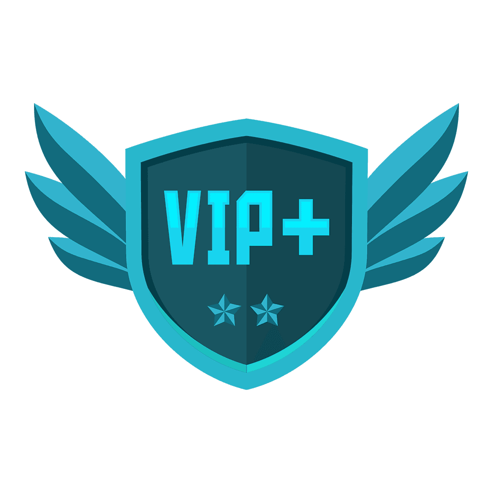 The VIP+ rank badge — a winged cyan shield